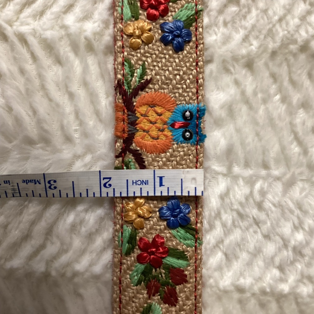 BEAUTIFUL Jute With Genuine Leather Brass Buckle Floral Owl Print Women’s Belt28 - Picture 9 of 9